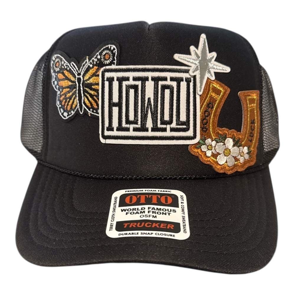 OTTO Black Trucker Hat with Embroidered Patches